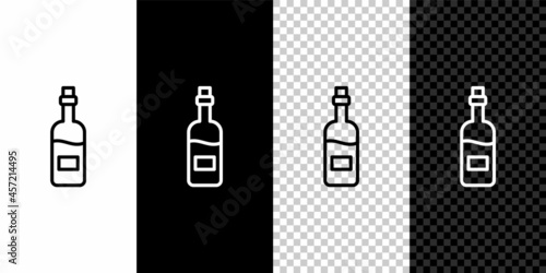 Set line Bottle of wine icon isolated on black and white, transparent background. Vector