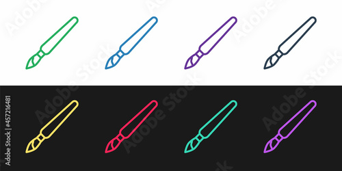 Set line Paint brush icon isolated on black and white background. Vector