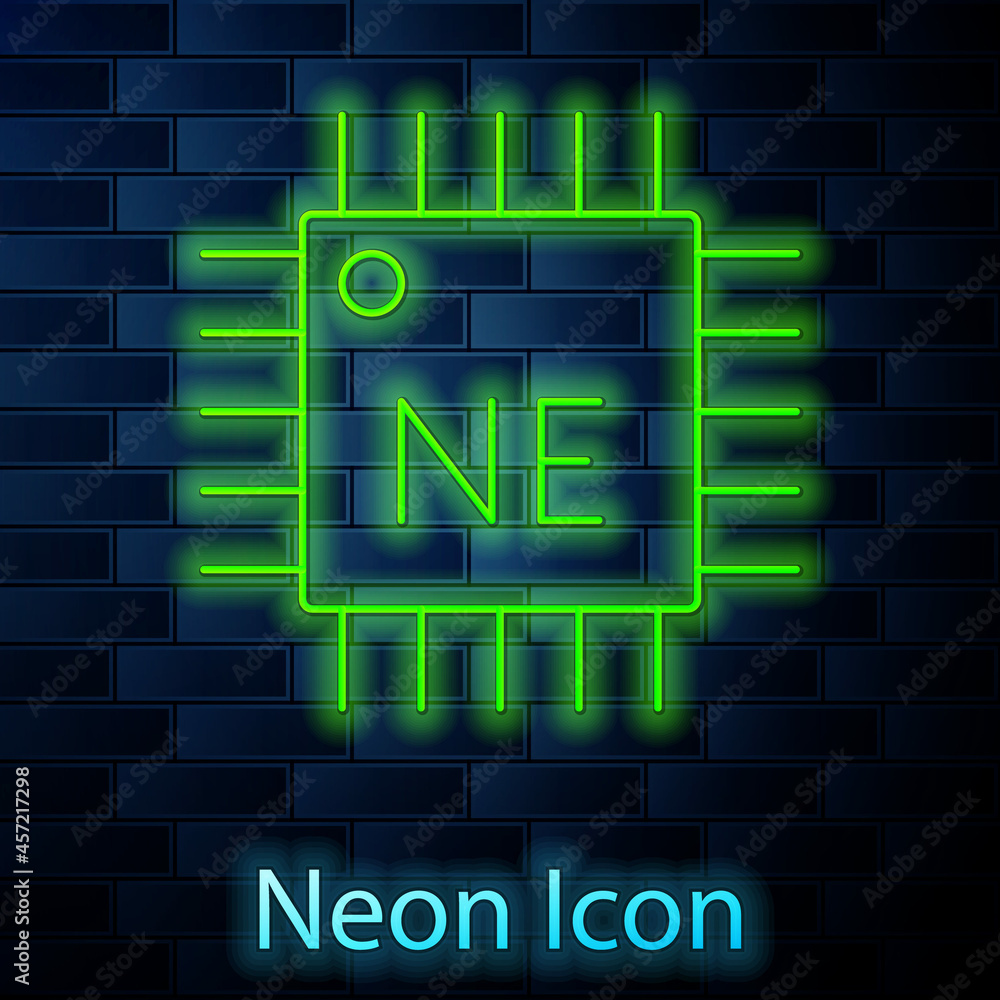 Glowing neon line Computer processor with microcircuits CPU icon isolated on brick wall background. Chip or cpu with circuit board. Micro processor. Vector Glowing neon line Computer processor with microcircuits CPU icon isolated on brick wall background. Chip or cpu with circuit board. Micro processor. Vector