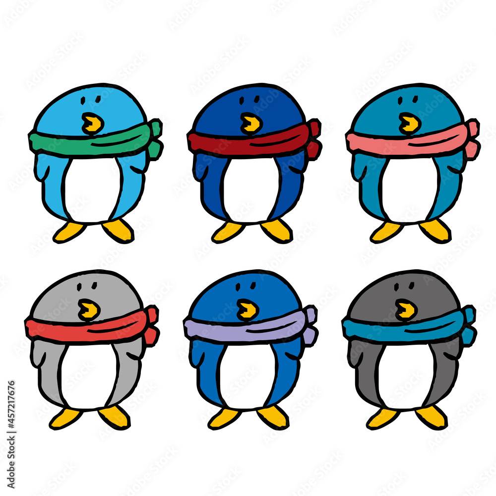 マフラー着用のペンギンのイラストセット