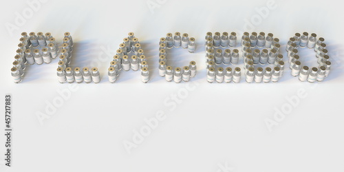 Medical vials form PLACEBO text, 3D rendering