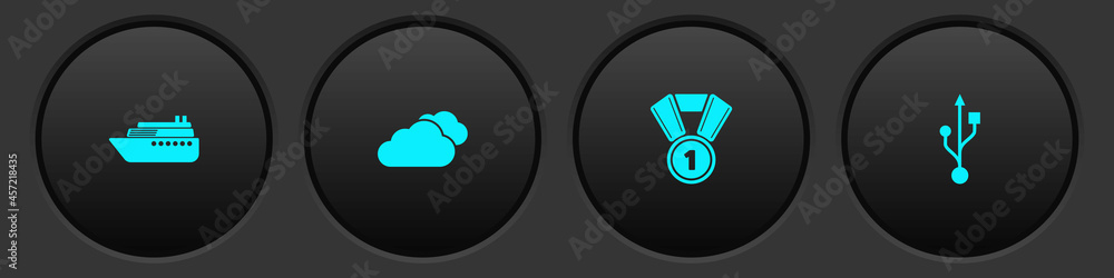 Set Ship, Cloud, Medal and USB icon. Vector Set Ship, Cloud, Medal and USB icon. Vector