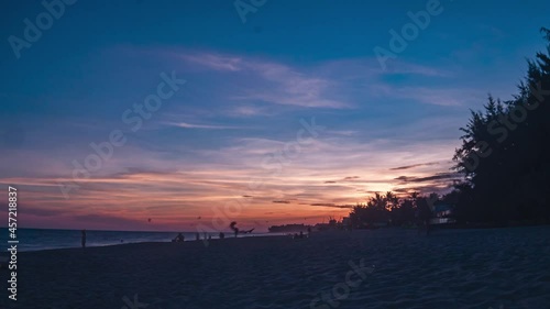 Vietnam Nha Trang kite surfing spot beach sunset timelapse, tourists and kitesurfers