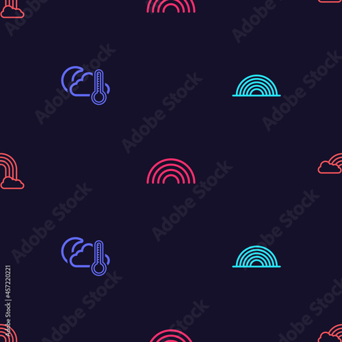 Fototapeta Naklejka Na Ścianę i Meble -  Set Rainbow, Thermometer and cloud, moon, and with clouds on seamless pattern. Vector