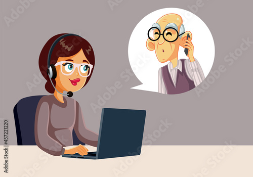 Call Center Employee Talking to a Senior Customer Vector Cartoon