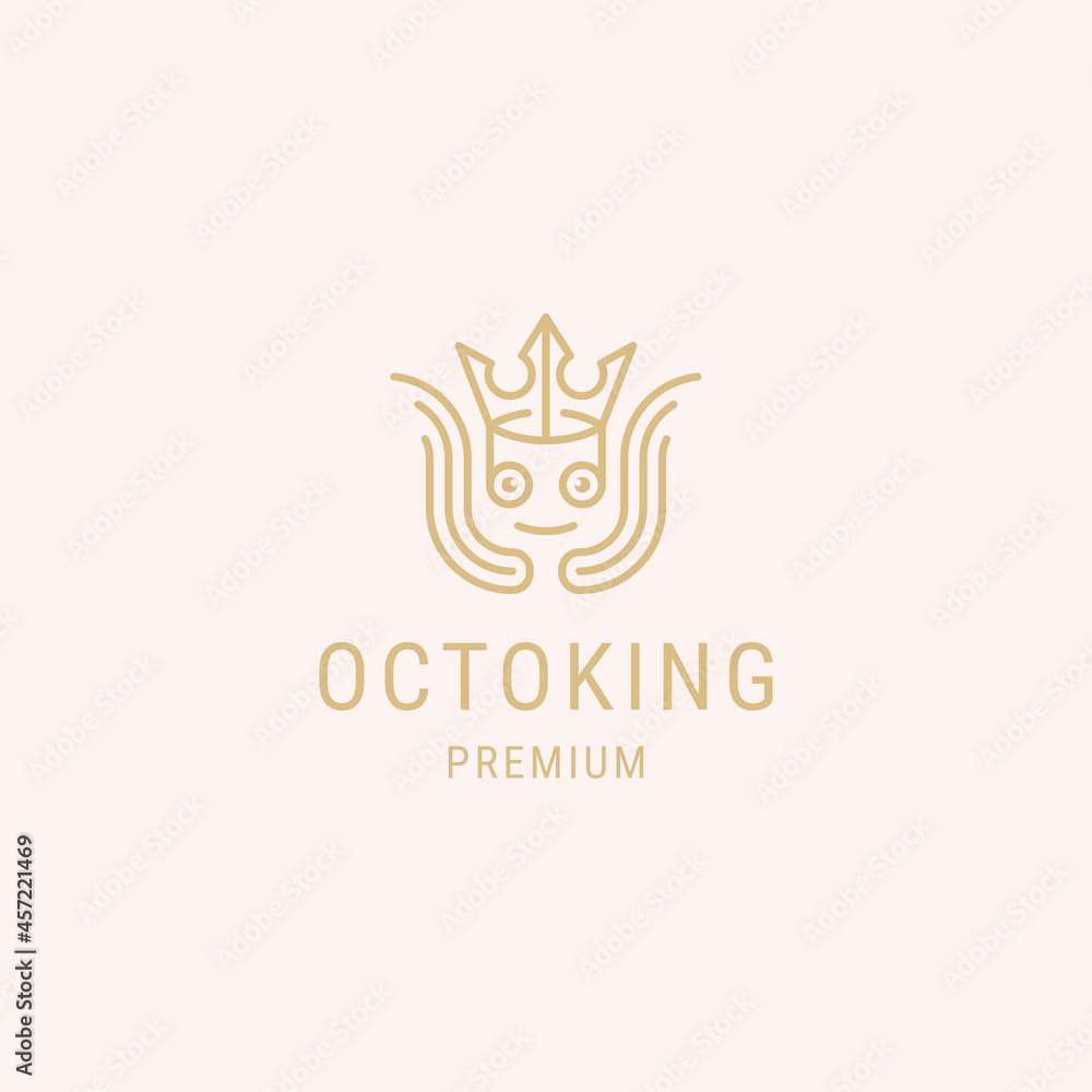Fototapeta premium octopus line logo with crown icon logo design template