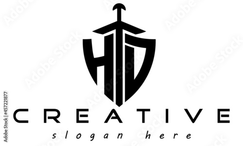 shield HD letter logo with knife sign logo design vector, business logo, icon shape logo, stylish logo template