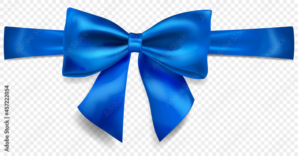 Beautiful blue bow with horizontal ribbon with shadow, isolated on transparent background. Transparency only in vector format Beautiful blue bow with horizontal ribbon with shadow, isolated on transparent background. Transparency only in vector format
