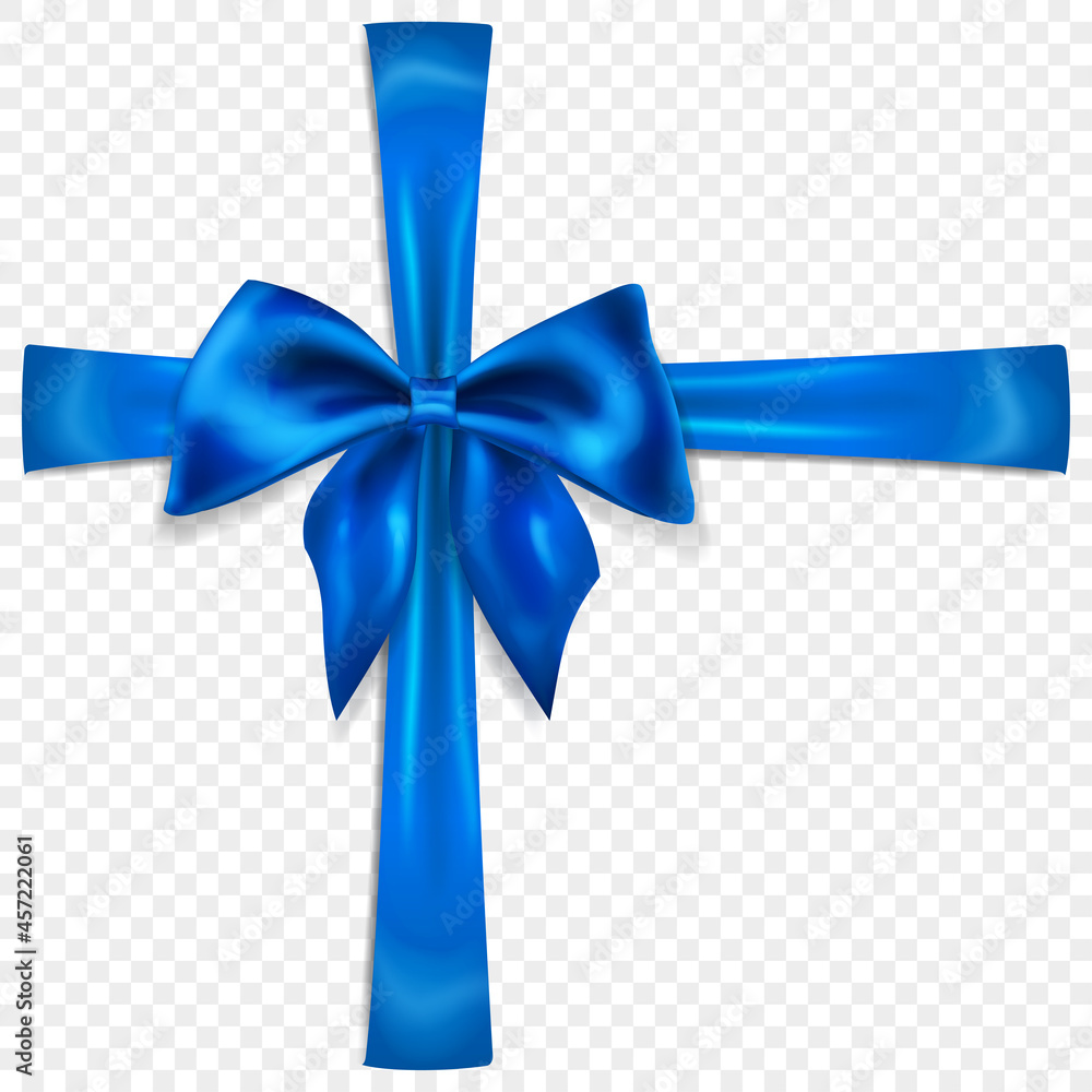 Beautiful blue bow with crosswise ribbons with shadow, isolated on transparent background. Transparency only in vector format Beautiful blue bow with crosswise ribbons with shadow, isolated on transparent background. Transparency only in vector format