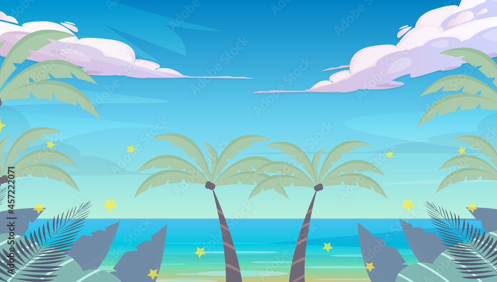 Sea panorama, Tropical beach vector background. sunset background