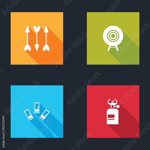Set Hipster arrows, Target sport, Cartridges and Camping gas stove icon. Vector