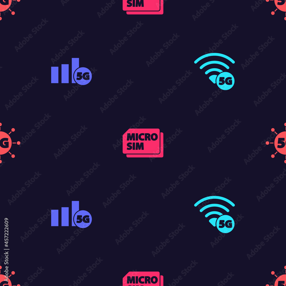 Set 5G network, , Micro Sim Card and on seamless pattern. Vector Set 5G network, , Micro Sim Card and on seamless pattern. Vector