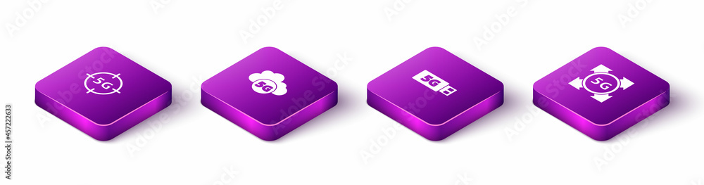 Set Isometric 5G network, Cloud, modem and icon. Vector Set Isometric 5G network, Cloud, modem and icon. Vector