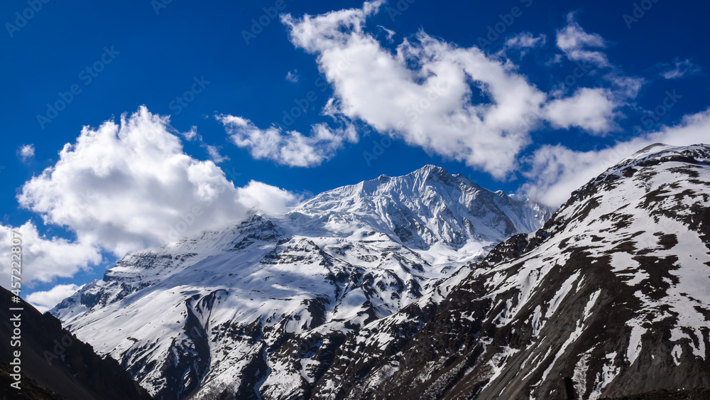 snow covered mountain with the blue sky