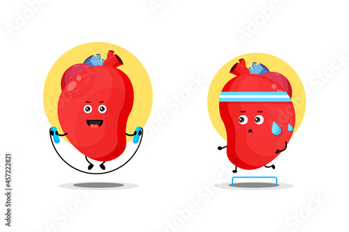 Cute organ heart character exercising