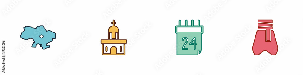 Set Map of Ukraine, Church building, Independence day and Cossack pants icon. Vector Set Map of Ukraine, Church building, Independence day and Cossack pants icon. Vector