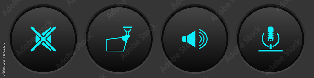 Set Speaker mute, Movie spotlight, volume and Microphone icon. Vector Set Speaker mute, Movie spotlight, volume and Microphone icon. Vector