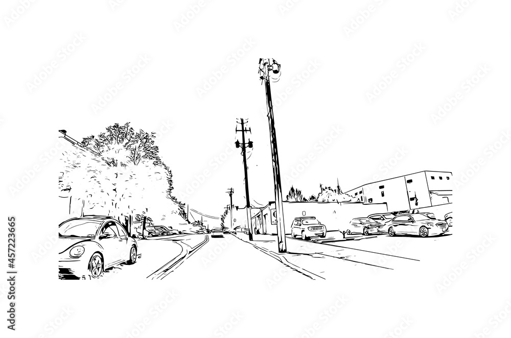 Fototapeta premium Building view with landmark of Lancaster is the city in Pennsylvania. Hand drawn sketch illustration in vector.