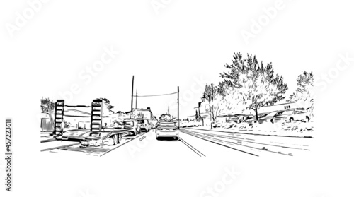 Building view with landmark of Lancaster is the 
city in Pennsylvania. Hand drawn sketch illustration in vector.