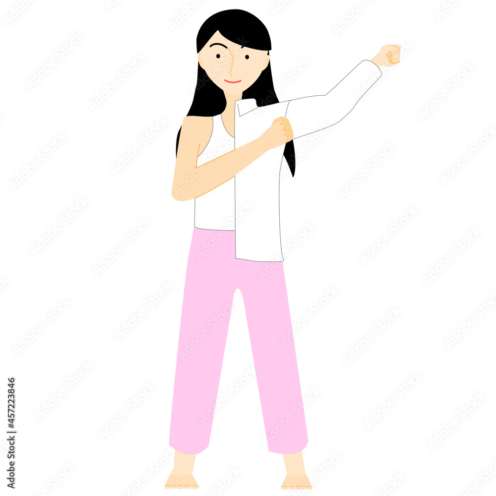 白シャツに着替える女性 白シャツに着替える女性