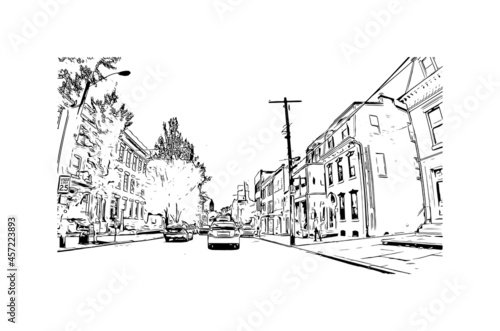 Building view with landmark of Lancaster is the  city in Pennsylvania. Hand drawn sketch illustration in vector.