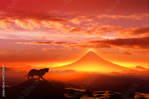 富士山の日の出と虎