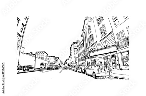 Building view with landmark of Lancaster is the 
city in Pennsylvania. Hand drawn sketch illustration in vector.