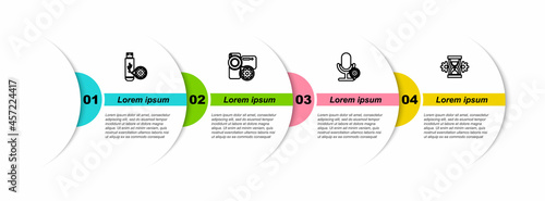 Set line USB flash drive setting, Video camera, Microphone and Hourglass. Business infographic template. Vector
