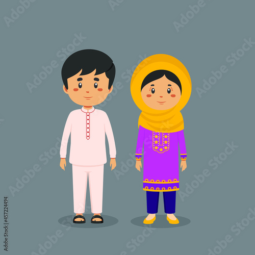 Couple Character Wearing Pakistan National Dress