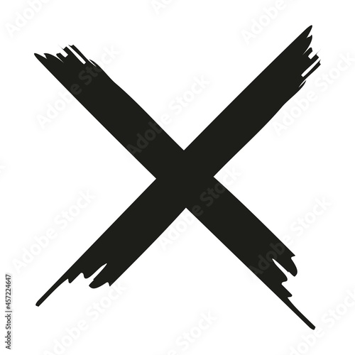 Black cross icon on white background. Choice emblem. Score symbol. Checklist mark. Vector illustration. 
