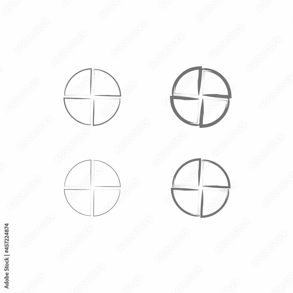 Grey circle divided into 4 parts ink illustration. Abstract texture. Circular design. Vector illustration. Stock image. Grey circle divided into 4 parts ink illustration. Abstract texture. Circular design. Vector illustration. Stock image.