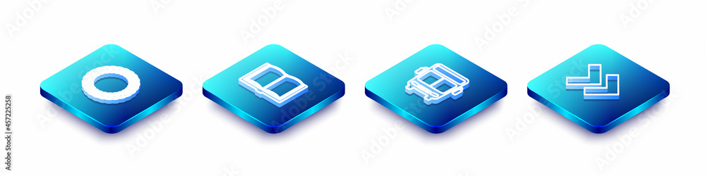 Set Isometric line Laurel wreath, Open book, Bus and Arrow icon. Vector Set Isometric line Laurel wreath, Open book, Bus and Arrow icon. Vector