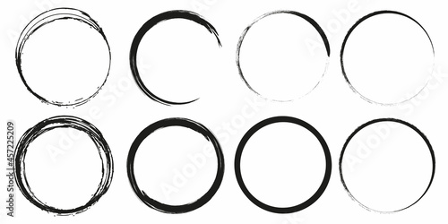 Ink circle icon. Black simple round frame. Freehand picture. Abstract texture. Vector illustration. Stock image. 