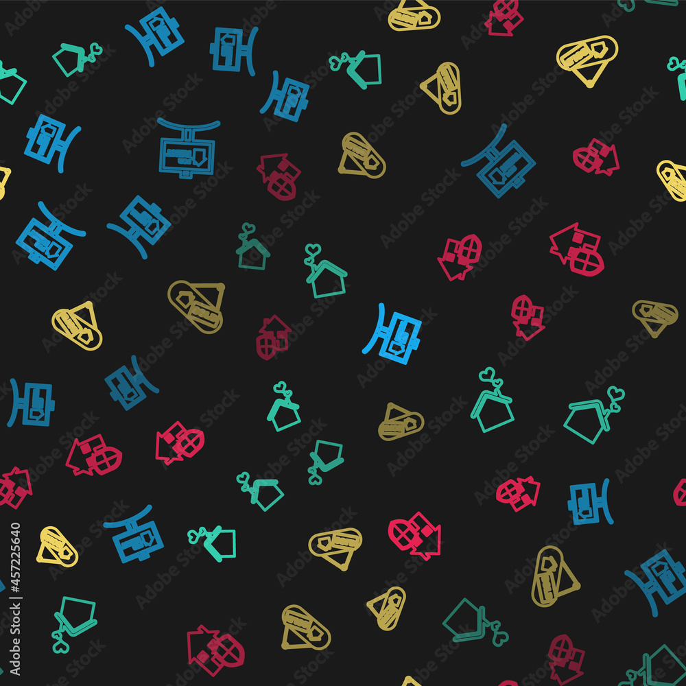 Set line Hanging sign with For Rent, House heart shape, Sold and under protection on seamless pattern. Vector Set line Hanging sign with For Rent, House heart shape, Sold and under protection on seamless pattern. Vector