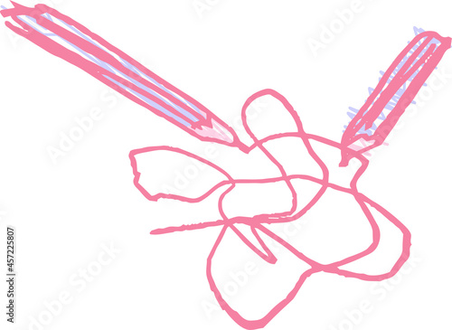 子供が描いた鉛筆のかわいい落書き 線を引く