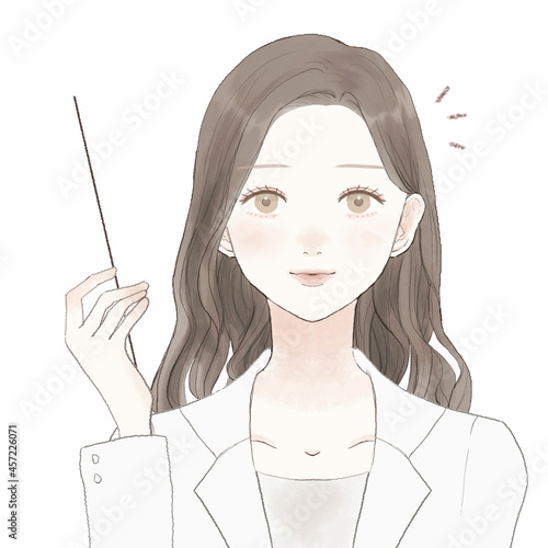 指示棒を持ちながら説明している女性医師