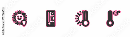 Set line UV protection, Thermometer with sun, Meteorology thermometer and icon. Vector