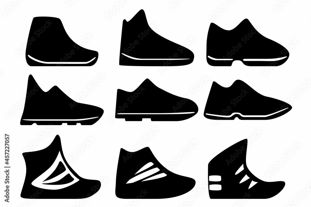 A set of nine sneaker silhouettes for games, websites, design, and more. A set of nine sneaker silhouettes for games, websites, design, and more.