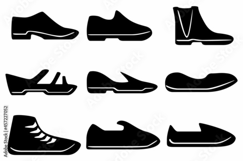 A set of nine Shoe silhouettes for games, websites, design, and more. A set of boots.