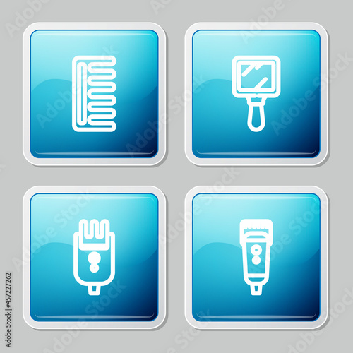 Set line Hairbrush, Hand mirror, Electrical hair clipper shaver and icon. Vector