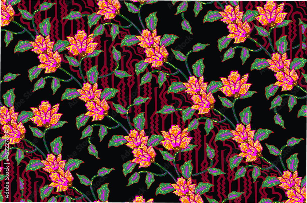 Indonesian batik motifs with flora and fauna patterns that are very distinctive and exclusive. vector EPS 10 Indonesian batik motifs with flora and fauna patterns that are very distinctive and exclusive. vector EPS 10