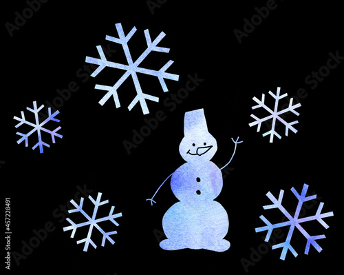 Winter elements: snowflakes and snowman. Perfect for banners, postcards, invitations, wallpapers