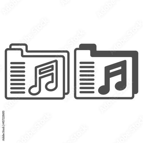 Folder with musical notes line and solid icon, sound design concept, music folder vector sign on white background, outline style icon for mobile concept and web design. Vector graphics.