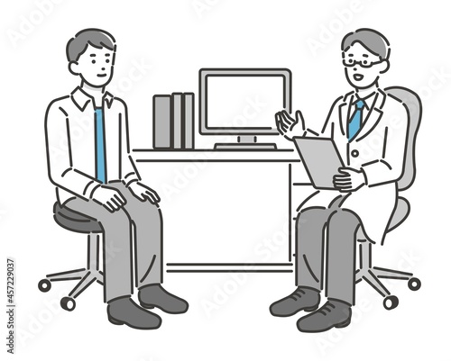 若い男性に診察をする医者のベクターイラスト素材／病院／ドクター
