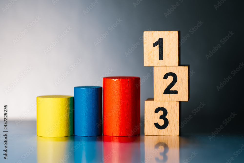 Wooden block number one two three using as business competition concept Wooden block number one two three using as business competition concept