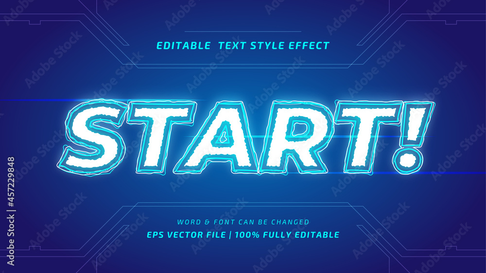 Start game editable 3d vector text style effect. Editable illustrator text style.