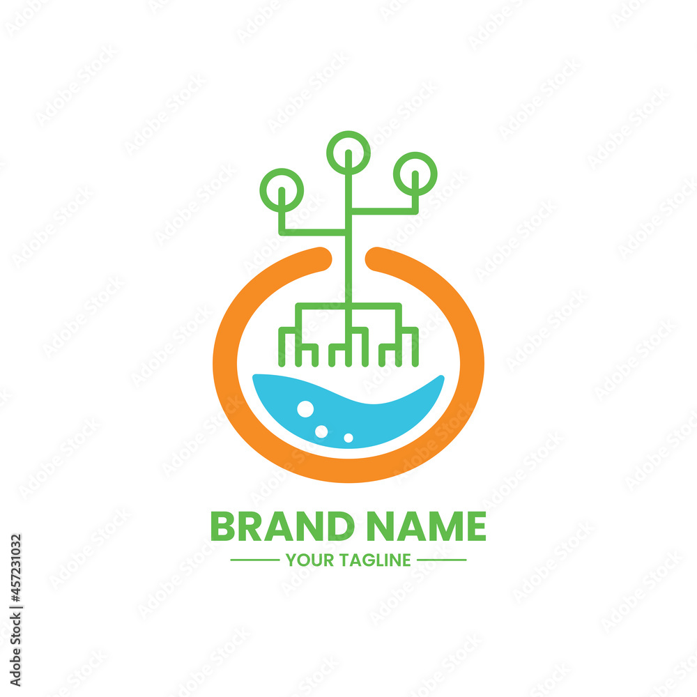power nature logo. plant, water and power concept. combination, creative, flat and line style. suitable for logo, icon, symbol and sign. such as businesses in the field of herbs, health and nature