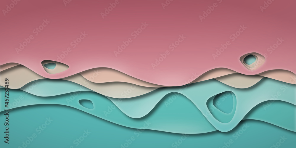 Obraz premium Abstrakcyjne tło - kolorowe warstwy, kształty, światla i cienie. Dynamiczna kompozycja, wycinana, geometryczne tło na okładki, banery, ulotki, plakaty, tapeta na blog lub social media story.