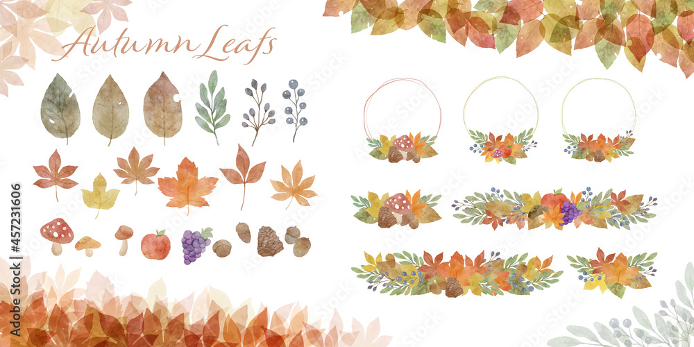 水彩風 秋の植物詰め合わせ ベクターイラストのお得なセット Stock Vector Adobe Stock
