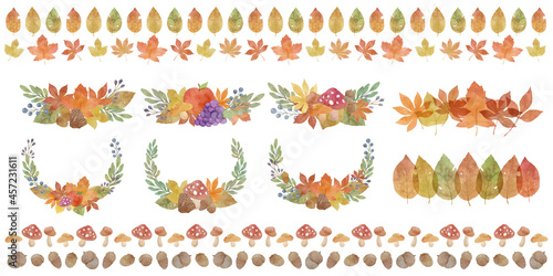 水彩風　秋の植物詰め合わせ！　ベクターイラストのお得なセット